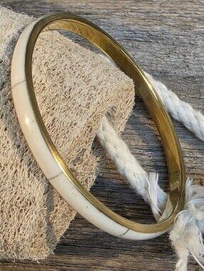 India Raw Brass and Cream Yak Bone Handcrafted Tribal Bangle Bracelet